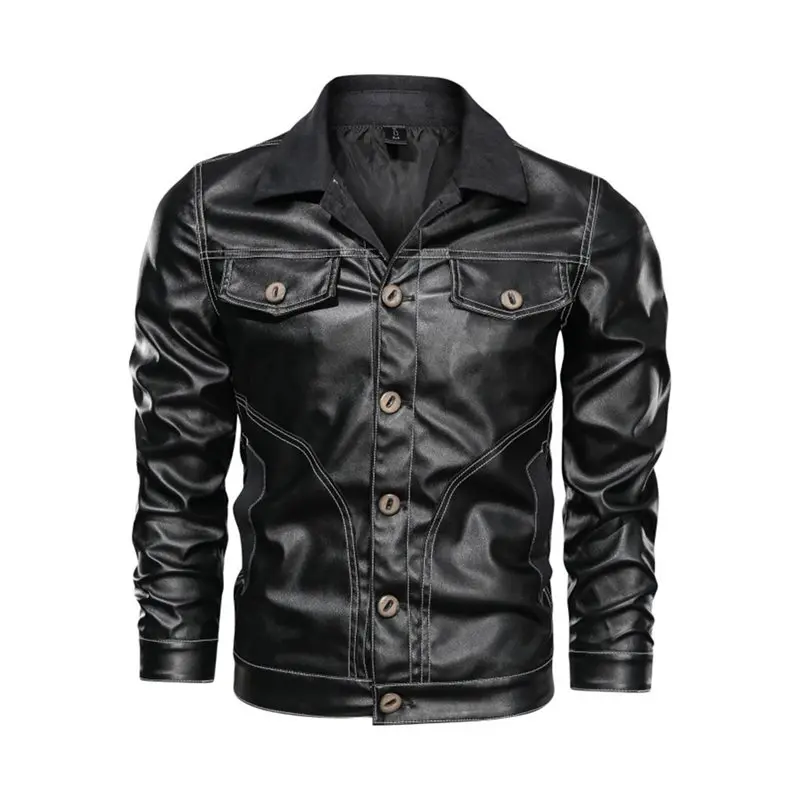 Осенне зимняя куртка из искусственной кожи мужская верхняя одежда 2019 отложной