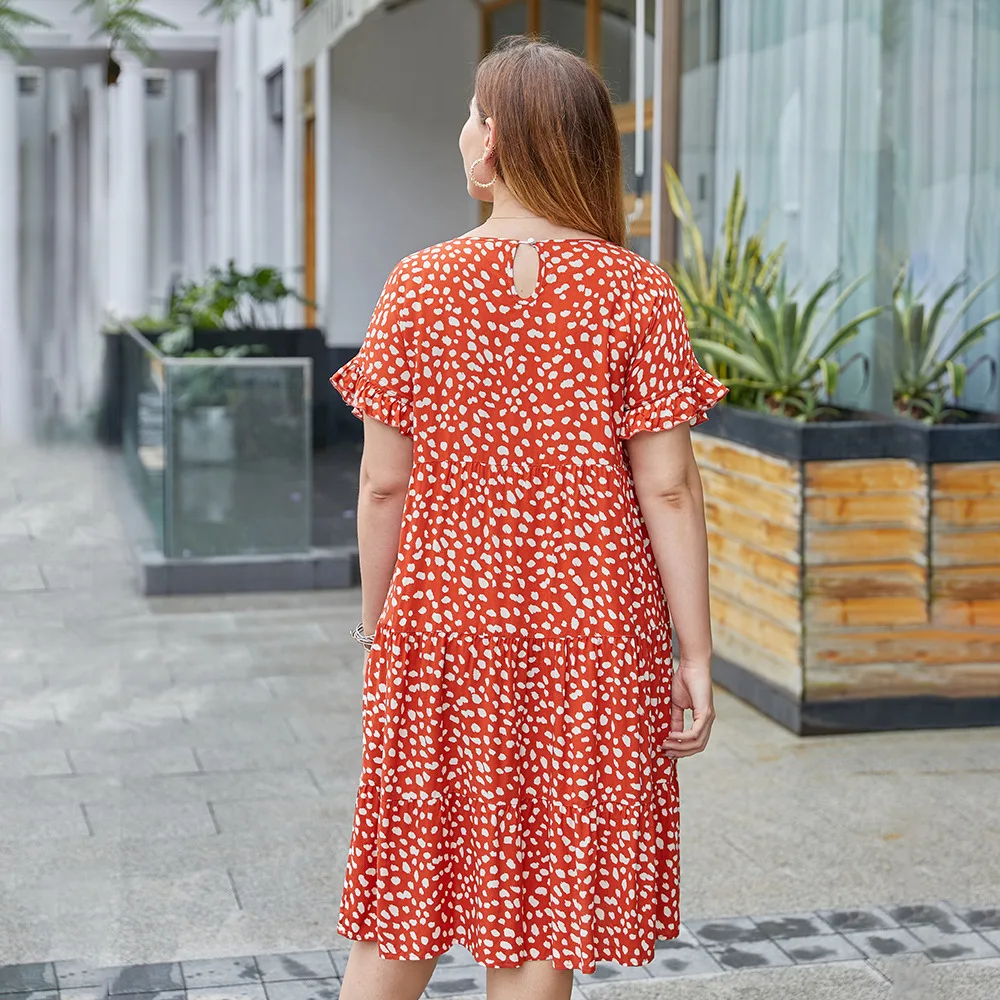 

Plus Size Elegant Print Party Dress 2021 Summer Fashion Short Sleeve O-Neck Casual Dress Large Size Beach Vestidos 2XL 3XL 4XL