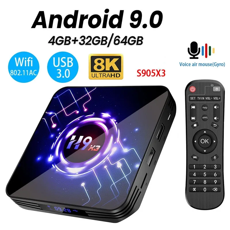 

H9 X3 Android 9,0 TV box 4GB 64GB UltraHD HDR 5G 1000M wifi S905X3 Youtube TV con IPTV 8K HD set-top box