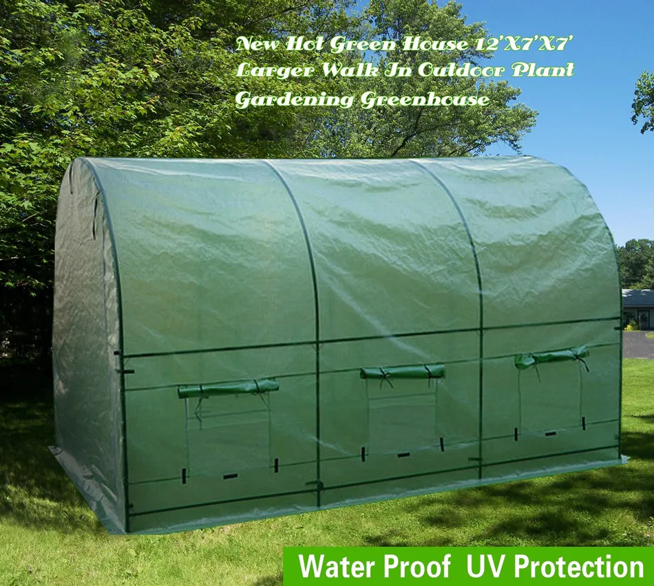 AULAYSED горячий зеленый дом 12'X7'X7' большой прогулки на открытом воздухе Садоводство прочный теплица железный Стенд Крышка
