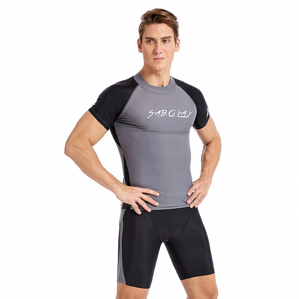 New Men Rash Guard Lycra Quick Dry Swimsuit Surf Sunscreen UV Protection Rash Guard Surf Suit Tight Beach Shirt Short Trunk