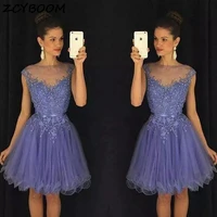 2022 lavender cocktail dresses formal party women light purple appliques prom dresses a line illusion graduation evening gowns