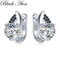 black awn 2022 new classic silver color round black trendy spinel engagement hoop earrings for women jewelry bijoux i131