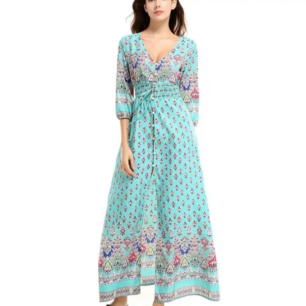 Женское длинное платье с цветочным принтом повседневное винтажное высоким