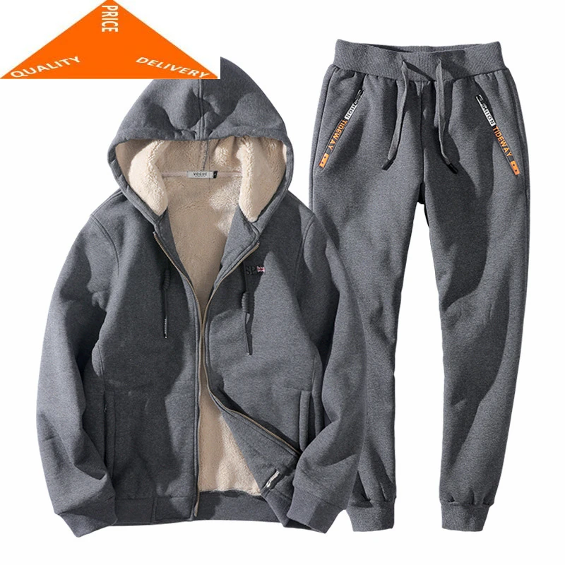 

Men's 2020 Winter Sportswear Plus Size 9XL Casual Cashmere Thick Coat+pants Two Piece Tracksuit Men Clothes Set 95962