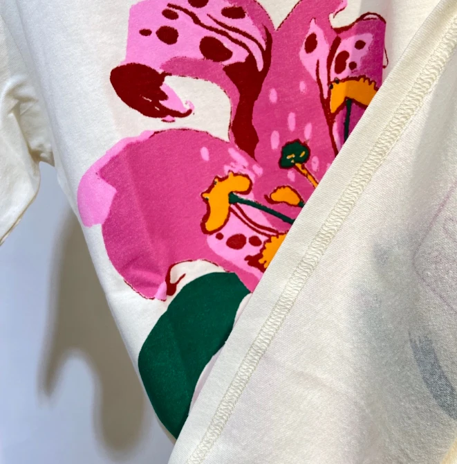 

109735 Spring Autumn New Classic Casual Fashion Floral Print Pattern Versatile Cotton Round Neck Short Sleeve T-shirt G1