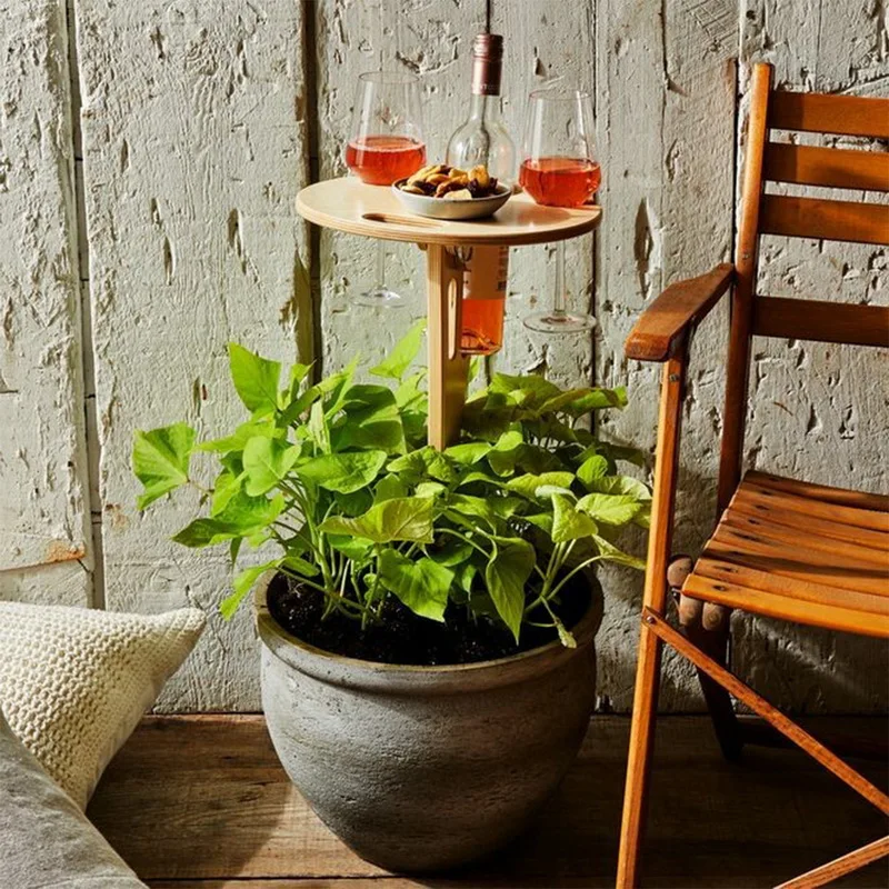 

2021 New Outdoor Wine Table with Foldable Round Desktop Mini Wooden Picnic Table Easy To Carry Wine Rack Wooden Wine Table