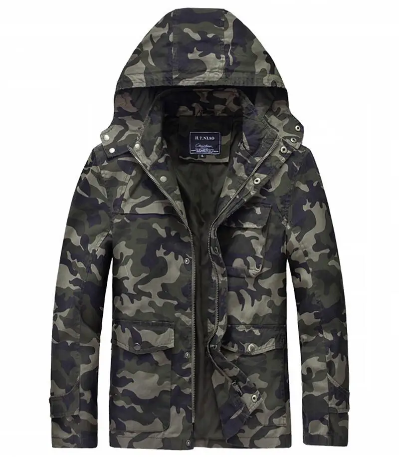 Толстовки мужские куртки пальто военный камуфляж Свитшот головной убор Съемная