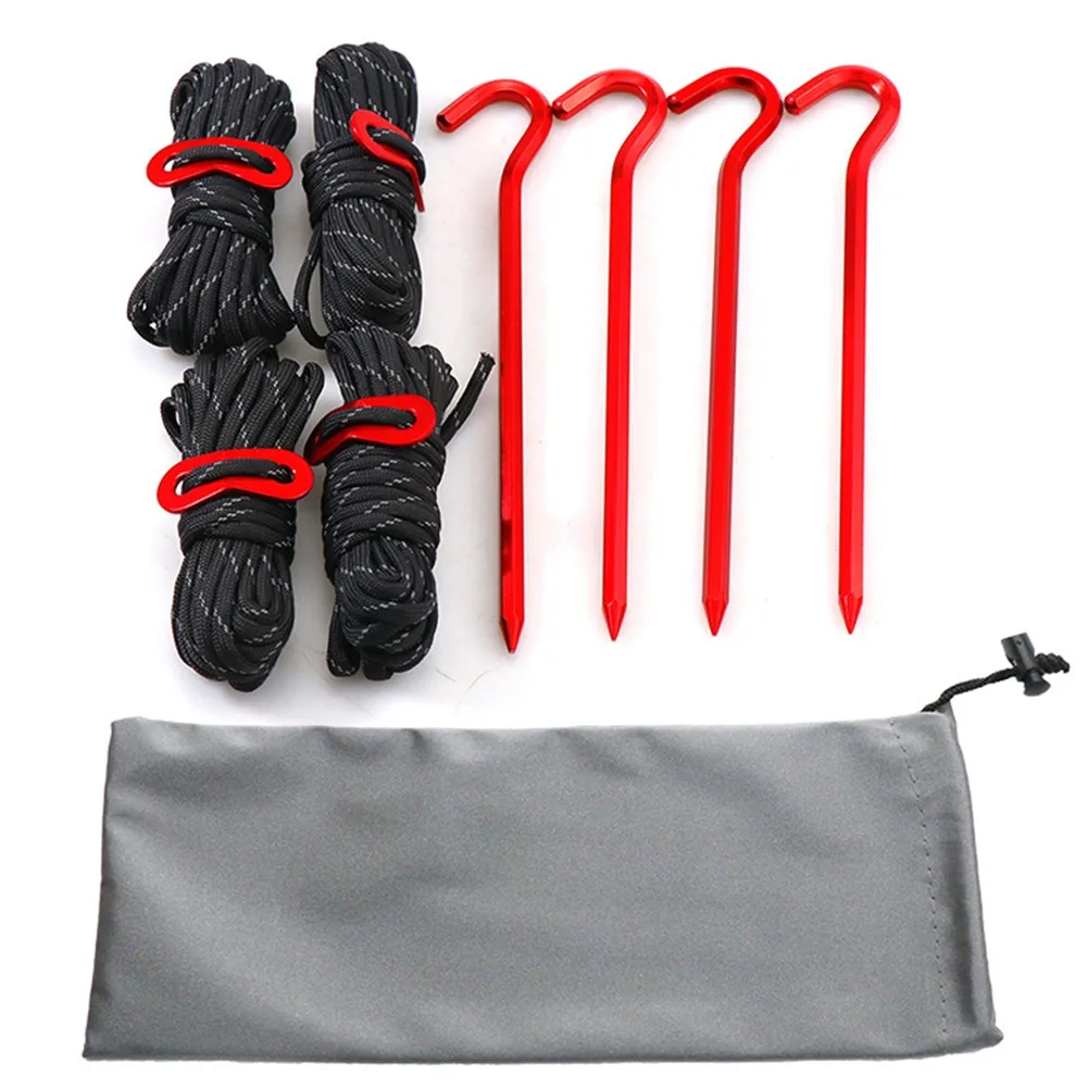 

4PC Tent Ropes Nails With Storage Bag Outdoor Camping Hiking Reflective 4M Cord With Buckle 18cm Peg Set Awning Canopy Accessory