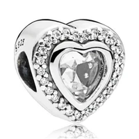 genuine 925 sterling silver charm sparkling two gorgeous love heart with crystal bead fit pan bracelet bangle necklace di