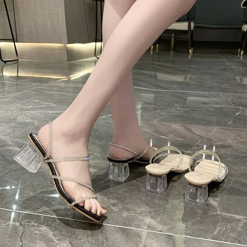 

Fashion New Women's Slippers 2021 Mature Simple Vamp Rhinestone Decoration Elegant All-match Women's Slippers with Heel