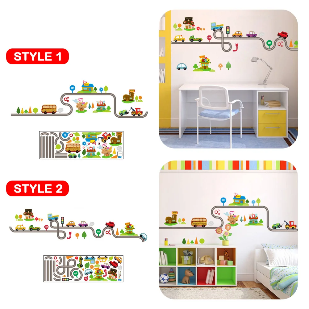 

Мультяшные настенные стикеры «сделай сам» (1 лист) с богатыми узорами при транспортировке и дороге, наклейки на стену, украшение на стену для...