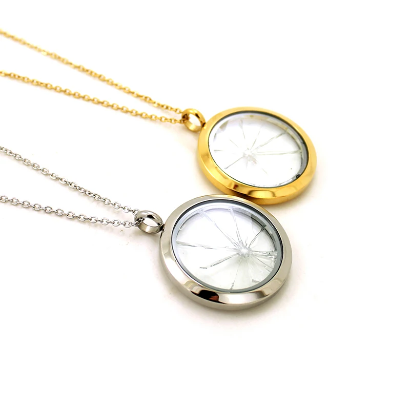 10 шт./лот 30 мм круглая ожерелье из нержавеющей стали с разбитым стеклом LSFL066 |