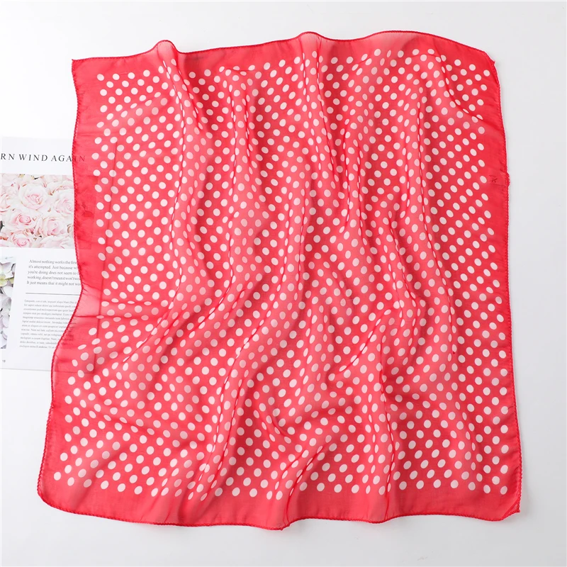 

2020 Dot Women Chiffon Neck Scarf Square Hair Band Bag Tie Foulard Female Neckerchief Bandana Lady Silk Head Scarves 60*60cm