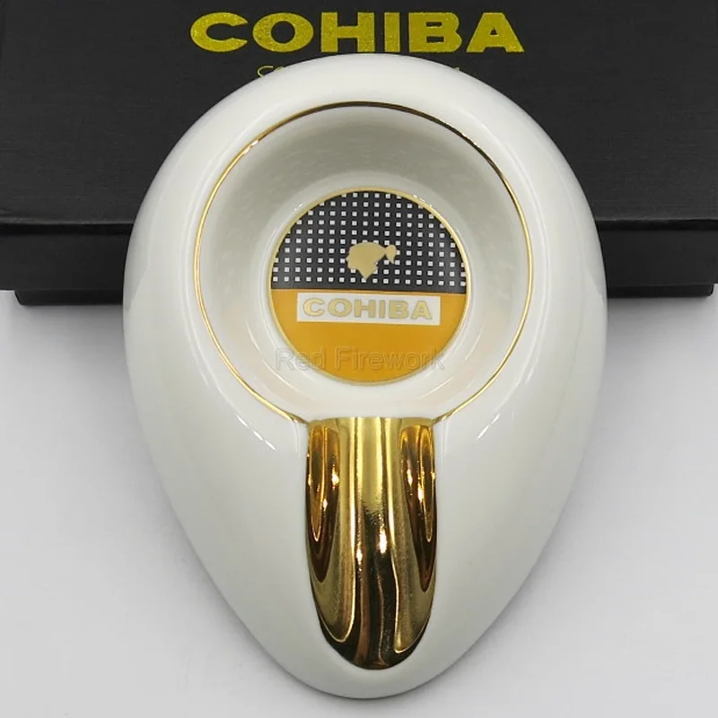 COHIBA керамическая круглая для сигарет Пепельница карман 1 держатель для путешествий пепельницы для сигар портативные Smkoing аксессуары с подарочной коробкой - Цвет: Белый