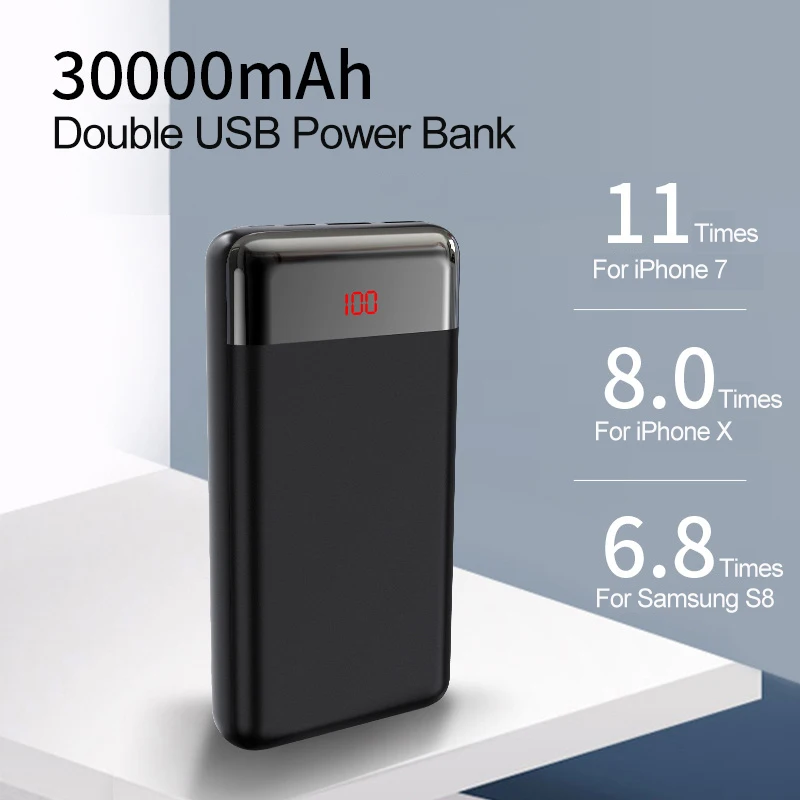 30000 мАч большая емкость Power bank двойной USB выход Внешняя батарея на мобильный