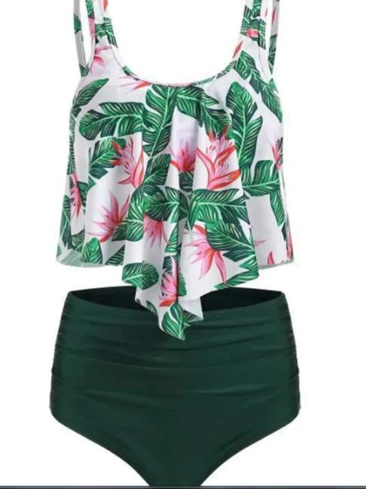 

WARMMIKI High Waist Bikini Swimsuit Ladies Ruffled Floral Print Two-piece Split Sexy Printed Swimsuit Women