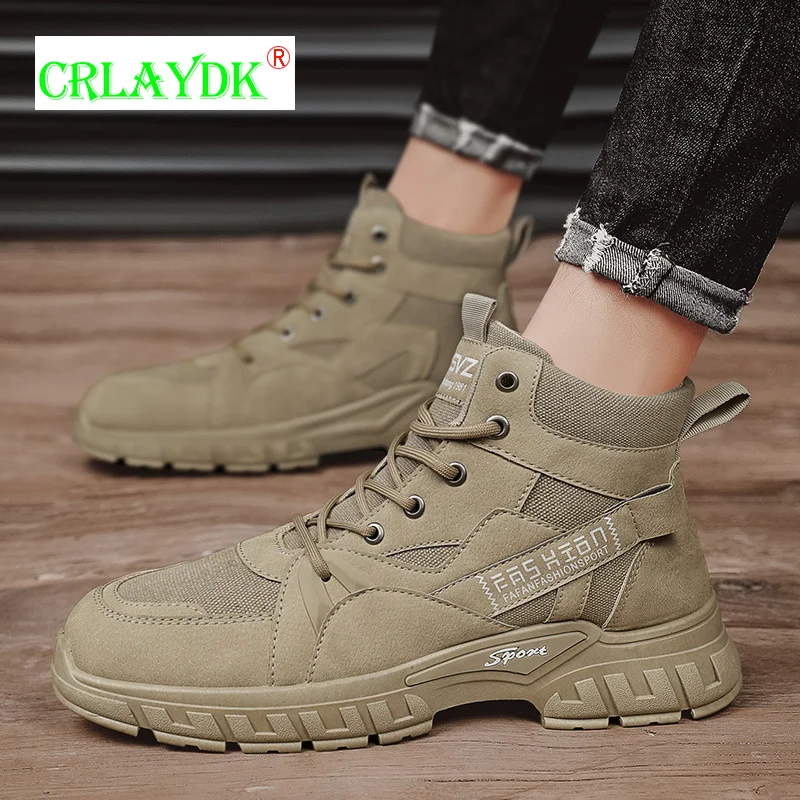 

CRLAYDK Men's Short Outdoor Hiking Boots Tooling Leather Casual Ankle Walking Shoes Anti Slip Fashion Breathable Work Booties