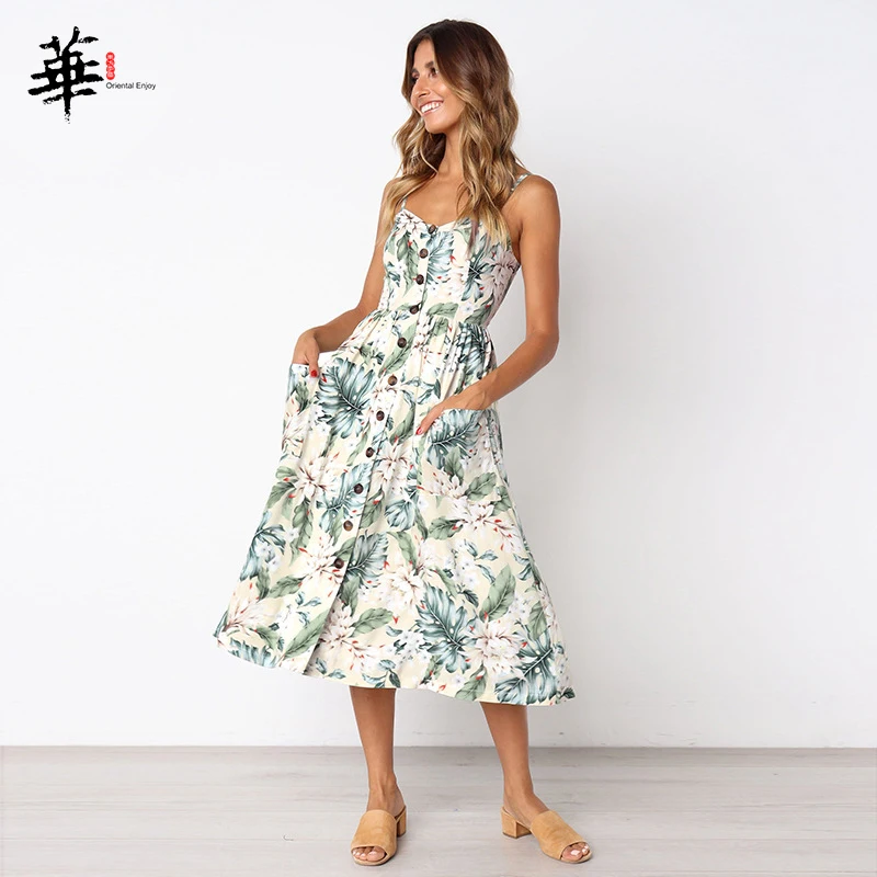 Женское платье с цветочным принтом Boho Летнее Длинное без рукавов открытой спиной