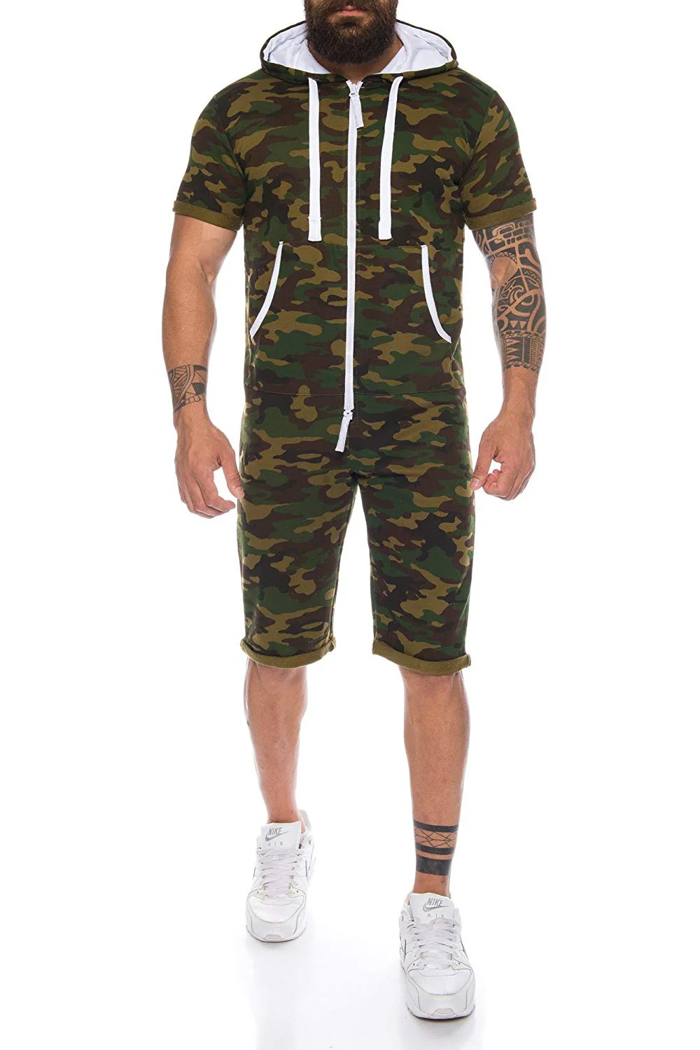 Men's Summer Short Jumpsuit Casual Sweatshirt Suit Zipper Hoodie 2019 New Camouflage Print Overalls Streetwear | Мужская одежда