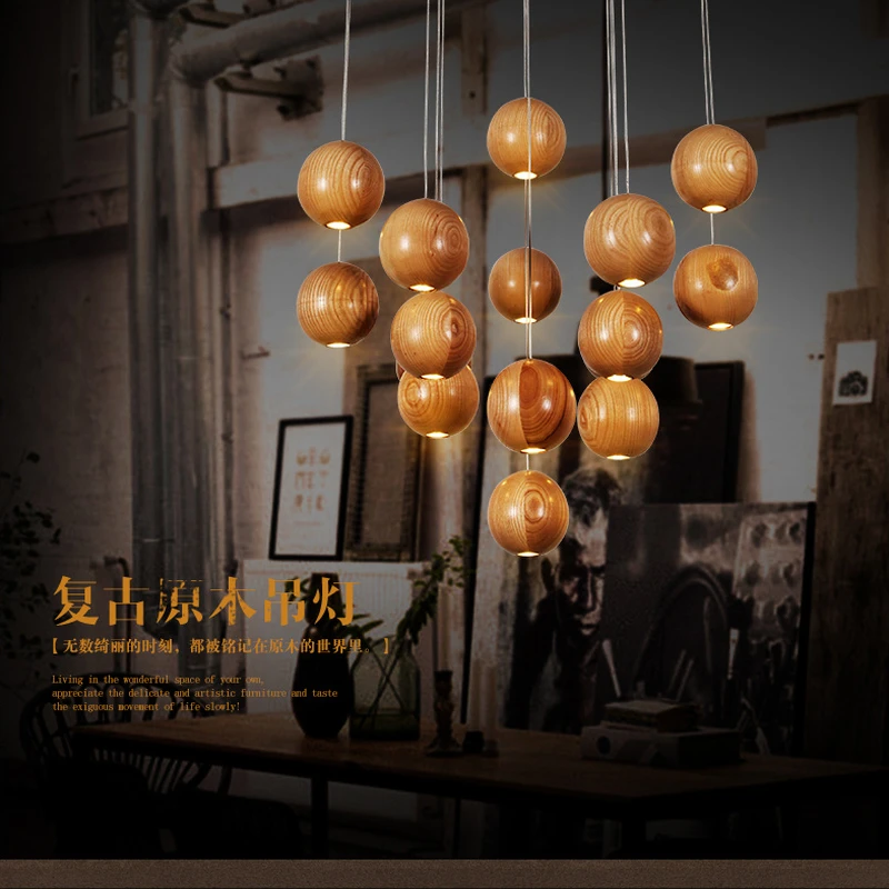 Современная Подвесная лампа из твердой древесины китайские скандинавские