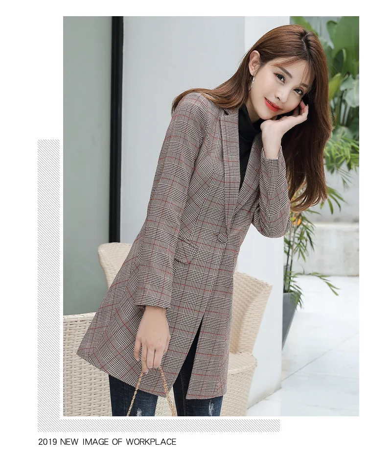 

Fashionable Women's Long Jacket High Quality 2020 New Slim Plaid Blazer Temperament Office Suit Plus Size Winter Women