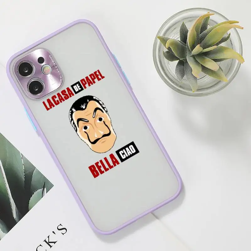 

TV Money Heist House Paper Phone Case For iPhone 12 11 Mini Pro XR XS Max 7 8 Plus X Matte transparent Purple Back Cover