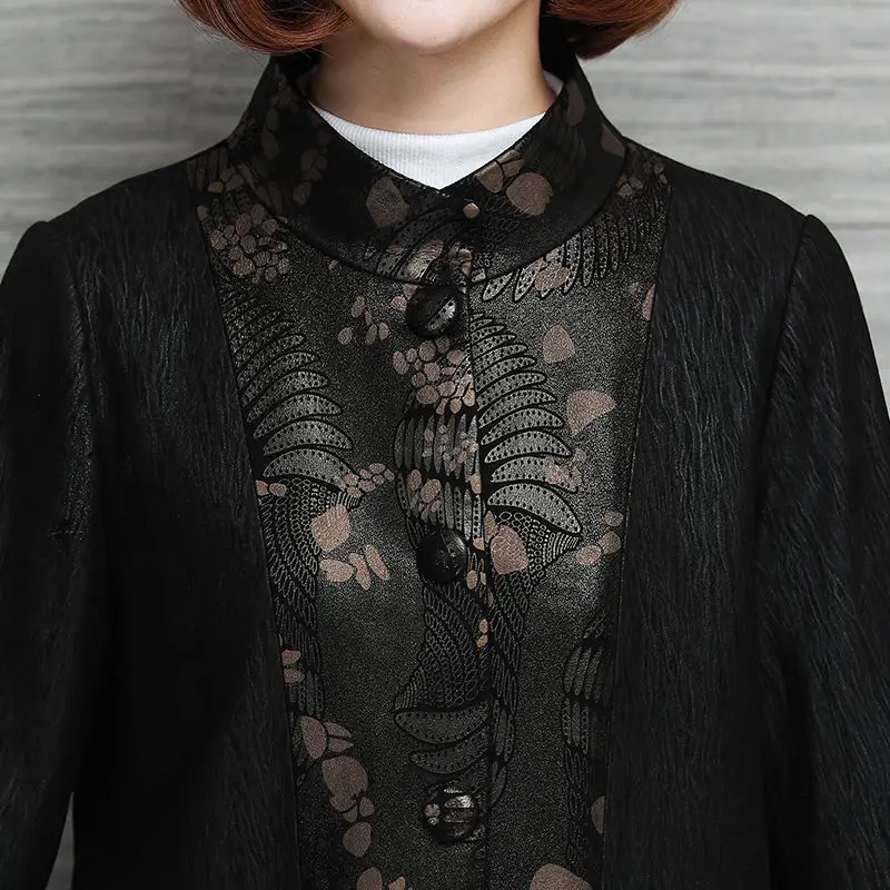 

Women 2020 Spring Autumn New Genuine Sheepskin Jackets Female Print Real Leather Outwears Ladies Loose Single Breasted Coat D143