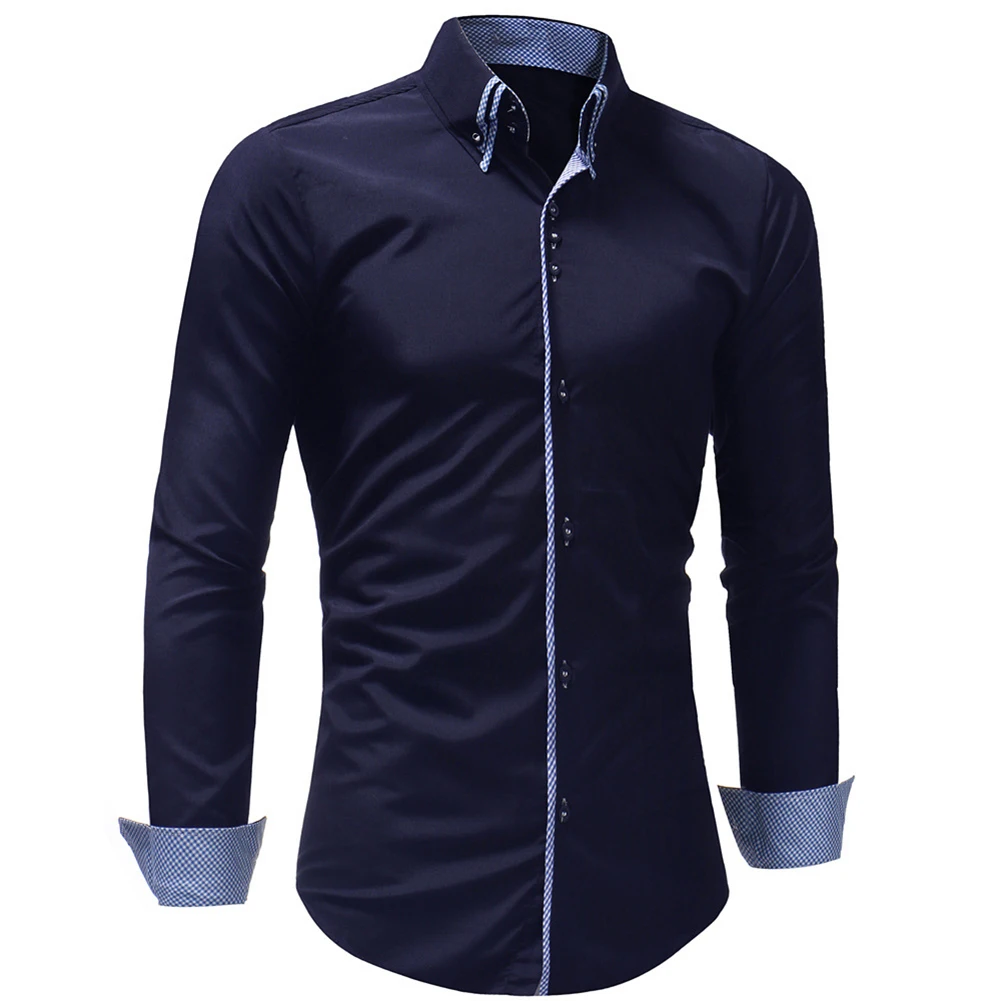 

Autumn Men T-Shirt Solid Color Long Sleeve Turn Down Collar Buttons Cotton Slim Business Shirt Loose Handsome Tops Oversized