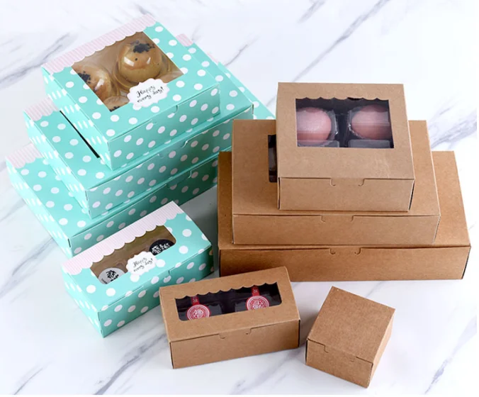 5 шт. крафт бумага коробка для печенья торта упаковка с пластиковым ПВХ окном