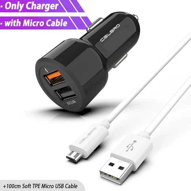 Автомобильное зарядное устройство Quick Charge 3,0 Dual USB Автомобильное зарядное устройство для мобильного телефона QC3.0 QC 3,0 Быстрая автомобильная зарядка USB зарядное устройство адаптер FCP Rapid - Тип штекера: Black Micro Bundle