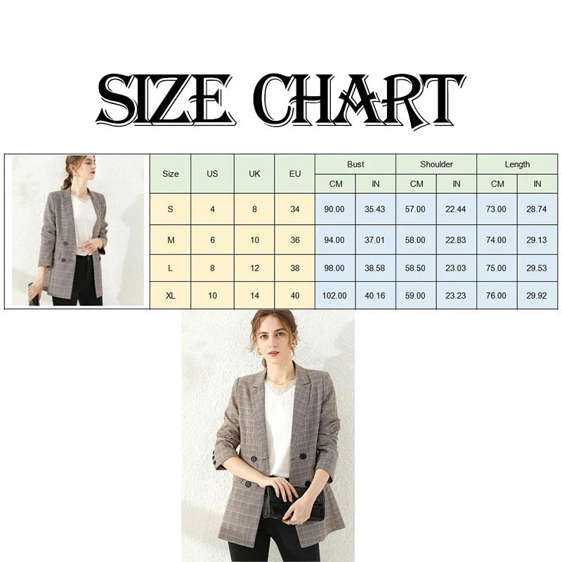 

Fashion Autumn Women Plaid Blazers and Jackets Work Office Lady Suit Slim Double Breasted Business Female Blazer Coat Talever