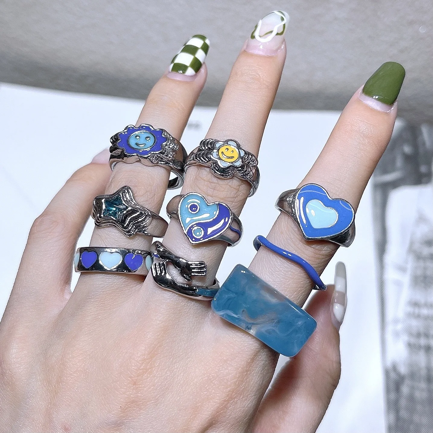 

XCMRYSP Pure Blue Silver Love Ring Of Various Styles Trend Front Adjustable Open Rings For Women Kids Fashion Jewelry Gift