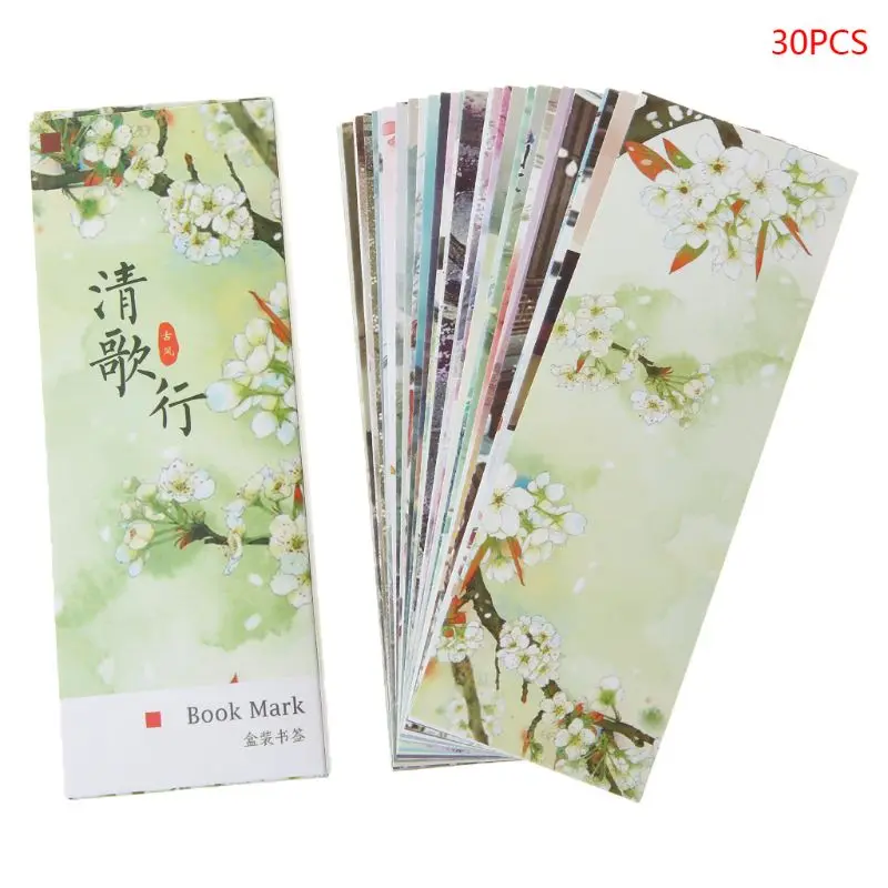 

30pcs Creative Chinese Style Paper Bookmarks Painting Cards Retro Beautiful Boxed Bookmark Commemorative Gifts R66F