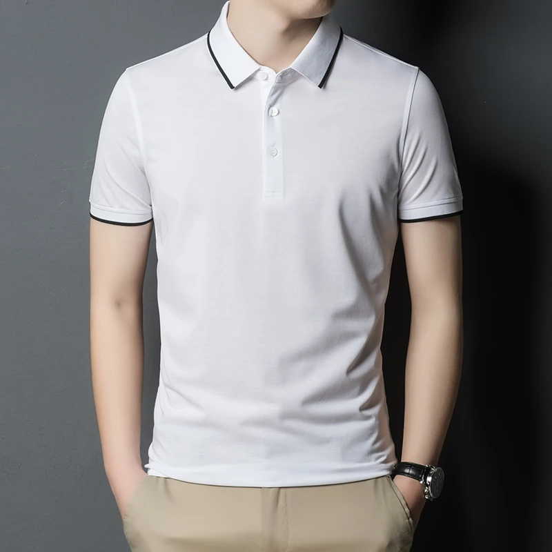 Рубашка-поло мужская для гольфа тенниска из натурального шелка повседневная