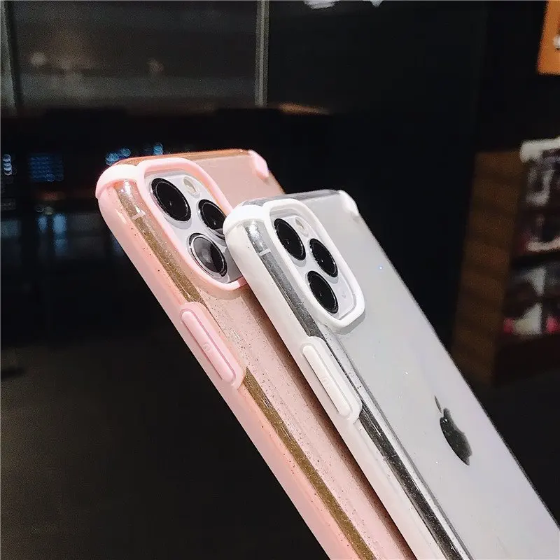 Glitter Transparent Case for iPhone 11 Pro XS Max XR X 6 6S 7 8 Plus Soft TPU Solid Color Shockproof Bumper Clear Back Cases | Мобильные