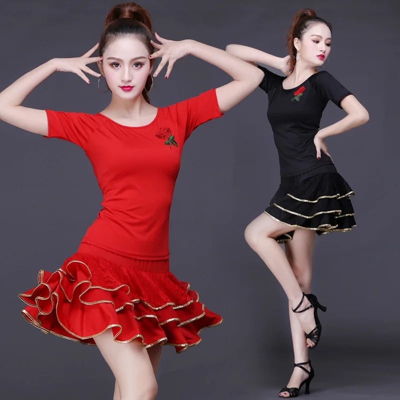 Женский костюм для латинских танцев новая летняя футболка с коротким рукавом и