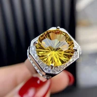 popular silver color inlaid yellow crystal zircon rhinestone alloy female ring for women party wedding jewelry accessories
