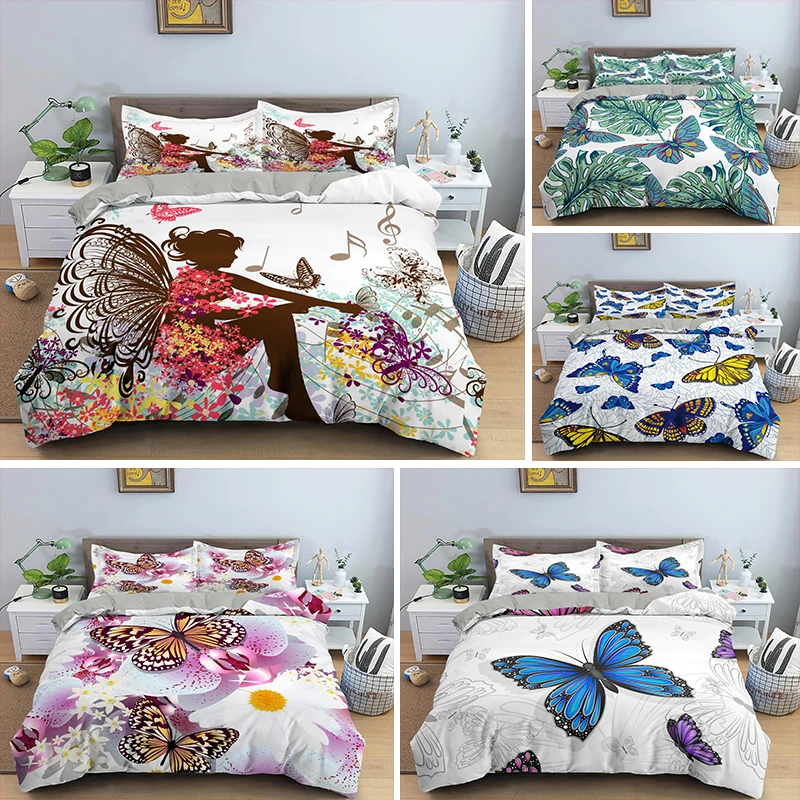 

Комплект постельного белья для девочек, пододеяльник, одеяло, наволочка, 3D Рисунок бабочек, постельное белье для детей, домашний текстиль