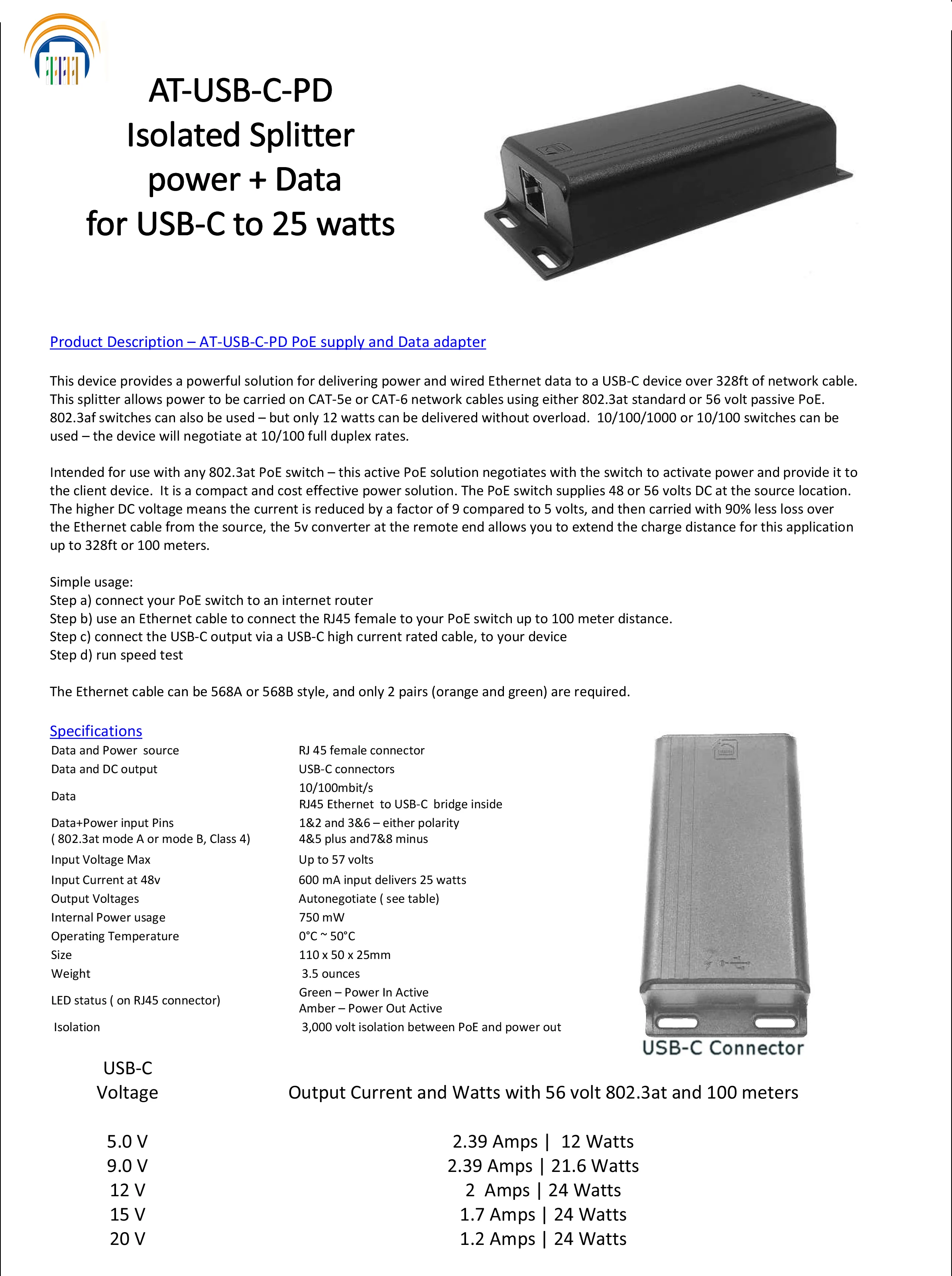 Зарядное устройство с портом Type-c питание драйвера от POE до USBC + Совместимость