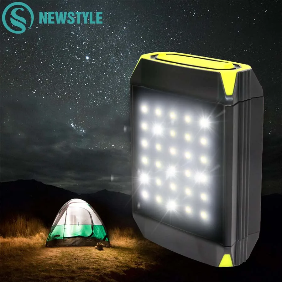 

Flasher Mobile Power Bank Flashlight USB Port Camping Tent Light Outdoor Portable Hanging Solar Lamp 30 LEDS Lantern Light