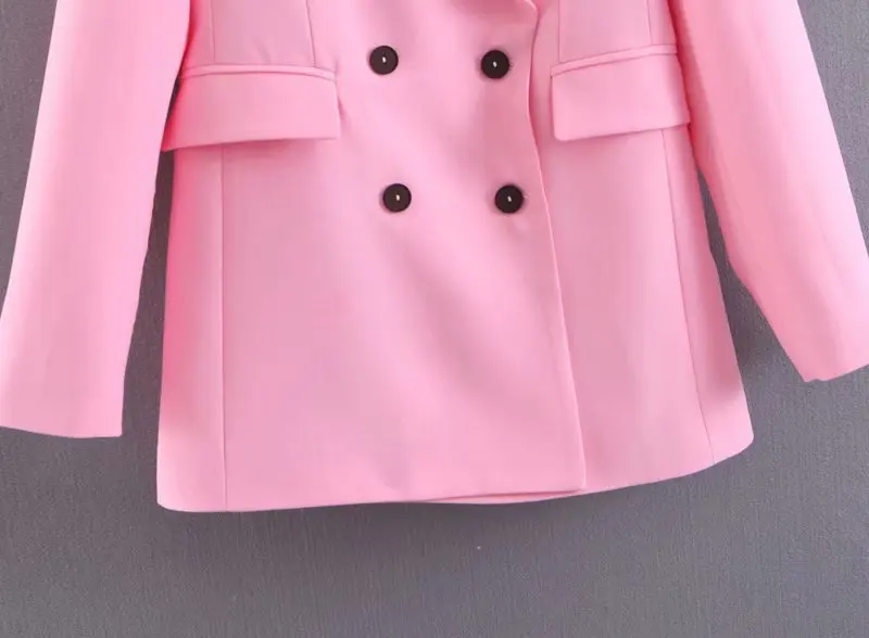

Ladies Summer New Western Suit Fashion Suit Collar Long Sleeve Pink Solid Color Double Breasted Casual Suit Jacket Women's L476