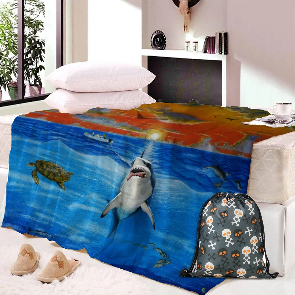 Одеяло с подводным силуэтом акулы черное покрывало одеяло s Фланелевое зимнее