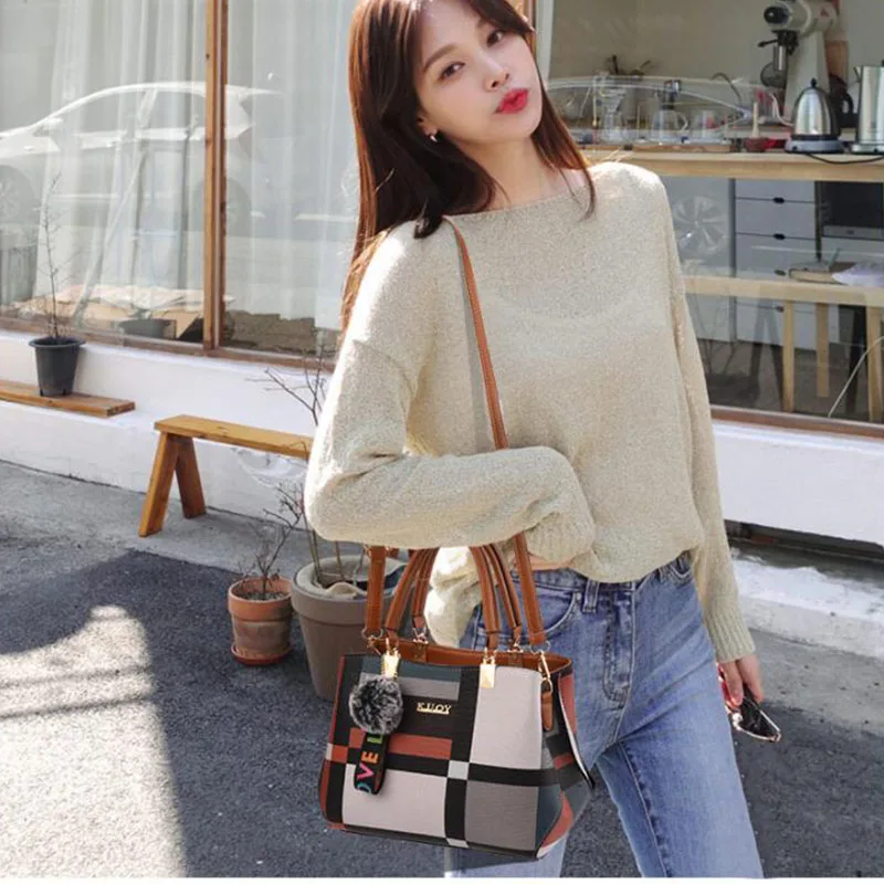 Модные новые женские кожаные сумочки с геометрическими вставками женская сумка