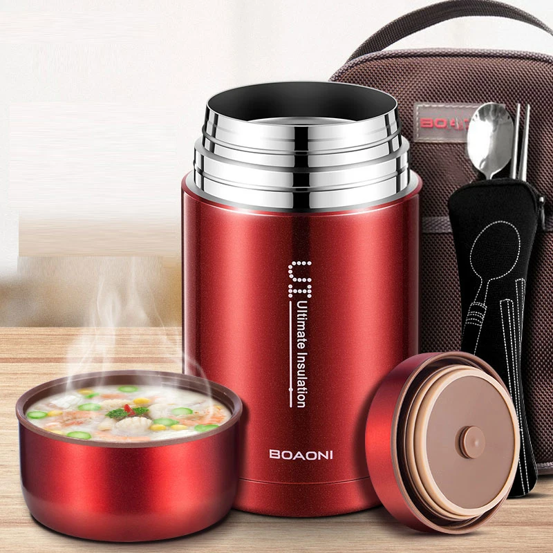 

800ml/1000ml Food Thermal Jar Vacuum Insulated Soup Thermos Containers 316 Stainless Steel Lunch Box with Folding Spoon
