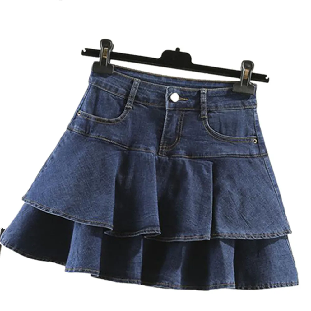 

2022 New Women's Summer Denim Skirt Fashion Sexy Mini Skirt Preppy Style Ruffle Short Jeans Skirt 5XL