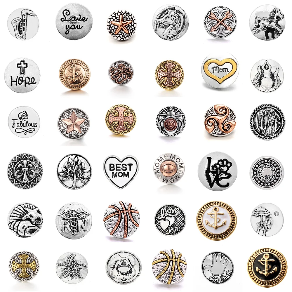 

5pcs/lot 18mm Snap Jewelry Pretty Alloy Football Heart shape type cross Snap button jewelry for snap bracelet Necklace