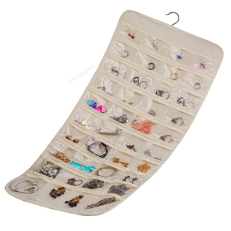 Двухсторонний висячий шкаф для хранения ювелирных украшений 80 карманов сумка