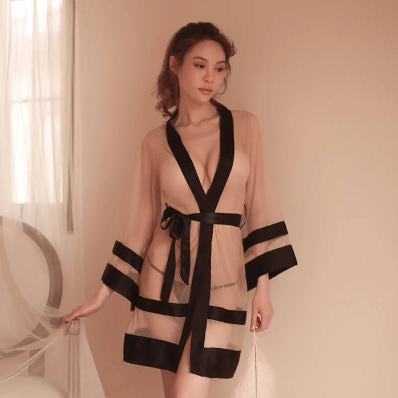 Халат женский тонкий из вискозы прозрачный пикантный длинный банный халат 5