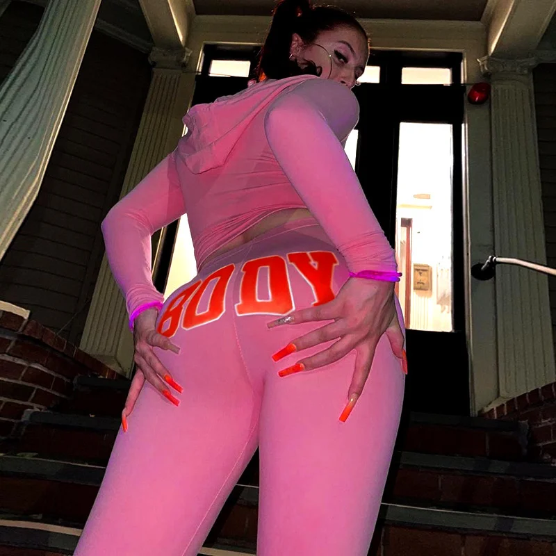 

WLLWLP Autumn Long Sleeve Two-piece Set Casual Hooded Zippers Top Casual Skinny Printed Pants 2021 Womens Clothes A691